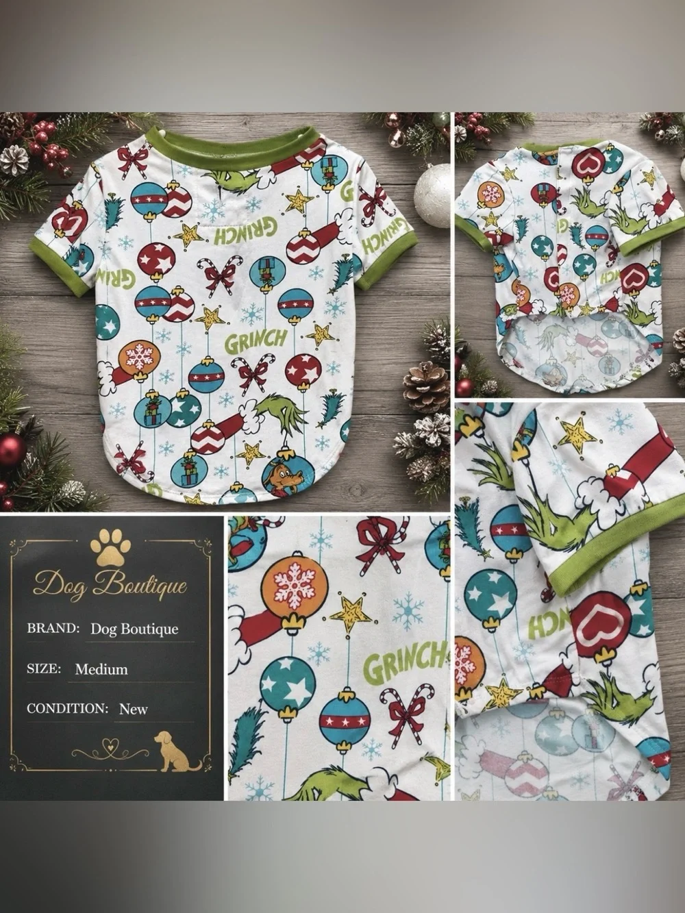NWT Grinch Christmas Dog Shirt | Holiday Dog Tee Size: Medium | Pet Apperal